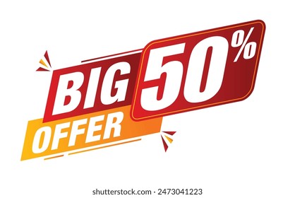 Big offer 50% tag. Sales concept. Vector illustration.