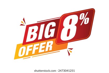 Big offer 8% tag. Sales concept. Vector illustration.