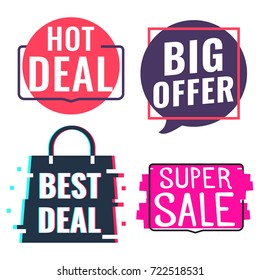 Big offer, best deal, hot deal, super sale. Badges, icons, set. Vector illustrations on white background. Business concept.