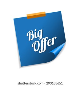 Big Offer Blue Sticky Notes Vector Icon Design