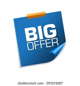 Big Offer Blue Sticky Notes Vector Icon Design