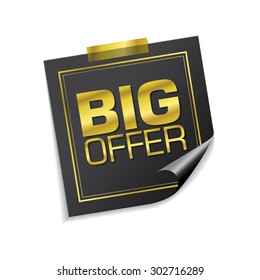 Big Offer Golden Sticky Notes Vector Icon Design