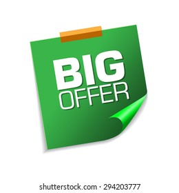 Big Offer Green Sticky Notes Vector Icon Design