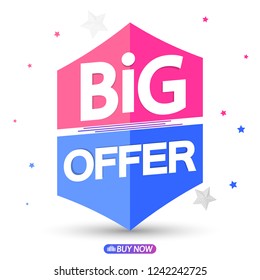 Big Offer, sale banner design template, discount tag, buy now, vector illustration