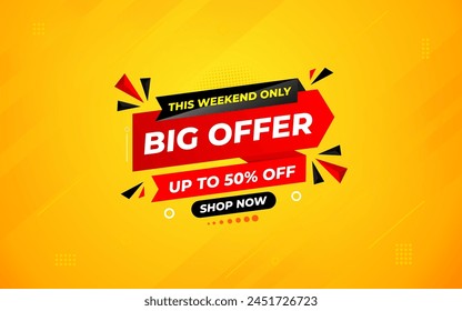 Big offer sale banner. Special offer price label design. Product discount festival tag design. Big offer promotion banner template. Flat sale Vector Illustration.