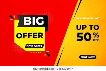 Big offer sale banner. Special offer price label design. Product discount festival tag design. Big offer promotion banner template. Flat sale Vector Illustration.