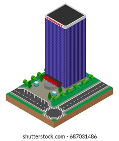 Big office building. Skyscraper. Isometric.