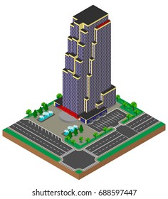 Big office building. Skyscraper. Isometric.