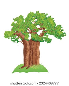 Gran baobab aislado en un fondo blanco. Ilustración vectorial.