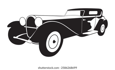 Big old car black and white illustration