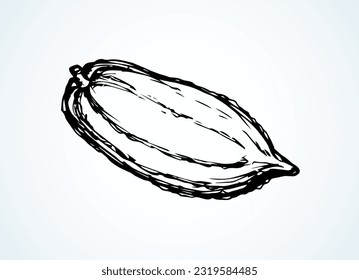 Big old dry theobroma set on white backdrop. Outline black ink hand drawn menu object logo pictogram emblem design sketchy in art antique doodle etched style pen on paper space for text. Closeup view