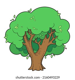 Gran dibujo lineal del árbol foliar antiguo para colorear aislado en fondo blanco