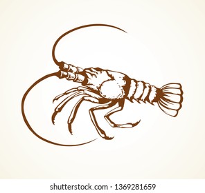 Big old grey anthropod panulirus mudbug set on white background. Freehand outline black ink hand drawn logo pictogram emblem design sketchy in art doodle retro style. Closeup view with space for text