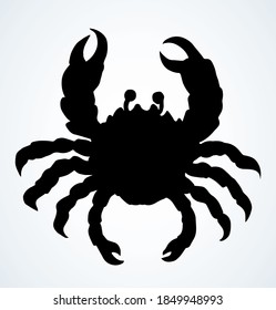 Big old healthy decapod crawl set on light sand. Dark ink hand drawn health cook lobster emblem insignia pictogram design in retro art contour engrave print style on paper text space. Closeup top view