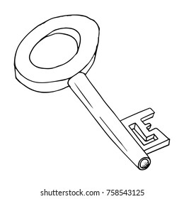 Big old key. Key. Vector illustration of a big key. Hand drawn old key.