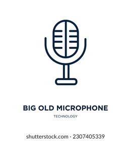 big old microphone icon from technology collection. Thin linear big old microphone, old, vintage outline icon isolated on white background. Line vector big old microphone sign, symbol for web and 