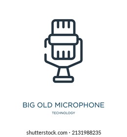 gran ícono de línea delgada de micrófono antiguo. antiguos iconos lineales del equipo del concepto de tecnología de signo de contorno aislado. Elemento de símbolo de ilustración vectorial para diseño web y aplicaciones.