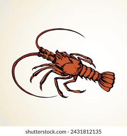Big old red anthropod panulirus mudbug set isolated on white background. Bright orange color hand drawn logo pictogram sketchy in art cartoon retro style. Closeup view with space for text