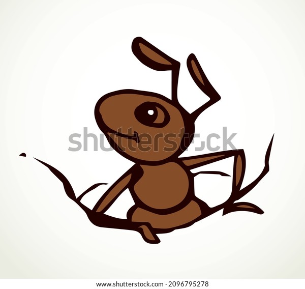 Big old smile Formicidae pest crawl climb outside\
mound under dirt dig heap rock outline hand drawn dark brown logo\
design. Doodle retro art kid comic style сlose up detail macro view\
light text space