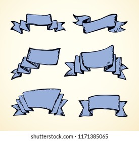 Big old trade curl blank golden romantic title list sheet tape isolated on white backdrop. Outline yellow hand drawn icon sign sketchy in art scribble retro style pen on card and space for text 