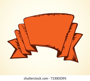 Big old trade curl blank red romantic title list sheet tape isolated on white backdrop. Outline orange ink hand drawn icon sign sketchy in art scribble retro style pen on card and space for text 