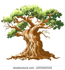 A big old tree isolated on white background, vector illustration