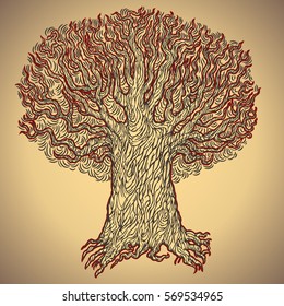 Big old tree on a beige background, RGB EPS 10 vector illustration