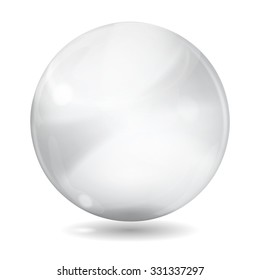 Big opaque glass sphere with glares and shadow on white background