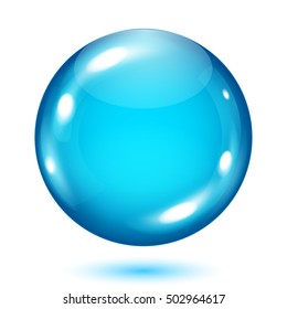 Big opaque light blue sphere with shadow on white background