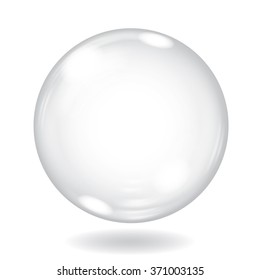 Big opaque sphere with glares and shadow on white background
