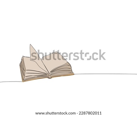Big open book Y shaped one line colored art. Continuous line color drawing of book, library, education, school, study, literature, paper, textbook, knowledge, read, learn, page, reading.