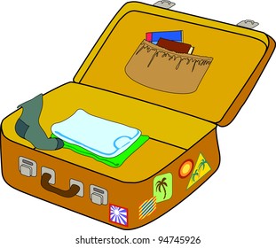 Big open suitcase is ready for packing