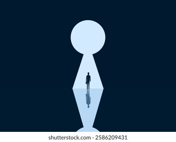Big Opportunity, Businessman Standing in Front of Keyhole Door