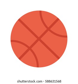 Big orange ball with red stitches to play basketball flat clipart illustration on white background. Sports equipment icon. Vector of isolated object for physical activity in cartoon style