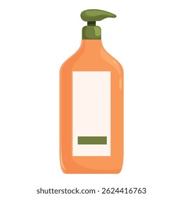 Big orange bottle with pump dispenser having blank label for your brand, isolated on white background