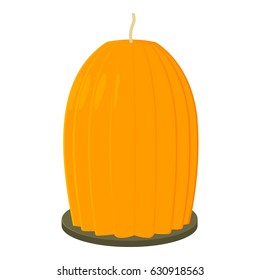 Big orange candle in the shape of a pumpkin icon. Cartoon illustration of big orange candle in the shape of a pumpkin vector icon for web
