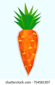 Big Orange Carrot wit Tops in Polygonal Style