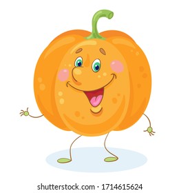 Big orange cute pumpkin. In cartoon style. Isolated on white background. Vector flat illustration.