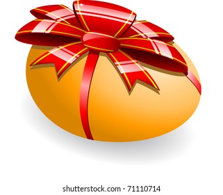 Big orange easter egg with ribbon and red bow