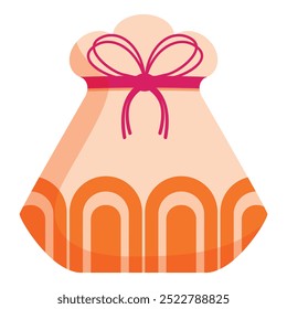 Big orange gift bag tied with a pink ribbon, perfect for the holiday season