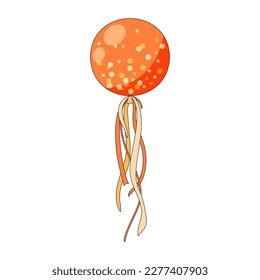 Big orange helium balloon with decorations isolated on white background flat vector illustration.