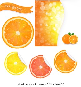 Big Orange Set, Isolated On White Background, Vector Illustration