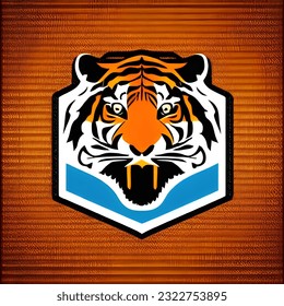 big orange white male tiger logo, symbol of intelligence, authority, courage and strength