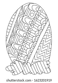 Big ornamental egg in small nest coloring page for adults and kids. Happy Easter simple stock vector illustration. Blaaack outline on white background spring holiday illustration. 