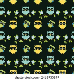 The Big Owl Assembly Seamless Vector Pattern Design