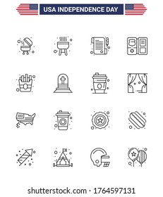 Big Pack of 16 USA Happy Independence Day USA Vector Lines and Editable Symbols of grave; fries; day; food; star Editable USA Day Vector Design Elements