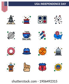 Big Pack of 16 USA Happy Independence Day USA Vector Flat Filled Lines and Editable Symbols of usa; fire; independence; firework; american Editable USA Day Vector Design Elements