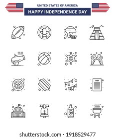 Big Pack of 16 USA Happy Independence Day USA Vector Lines and Editable Symbols of usa; landmark; american; building; state Editable USA Day Vector Design Elements