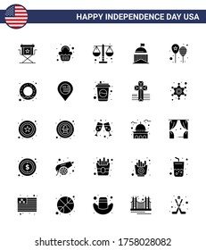 Big Pack of 25 USA Happy Independence Day USA Vector Solid Glyph and Editable Symbols of irish; green; celebration; flag; scale Editable USA Day Vector Design Elements