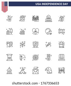 Big Pack of 25 USA Happy Independence Day USA Vector Lines and Editable Symbols of fast; landmark; gate; city; usa Editable USA Day Vector Design Elements